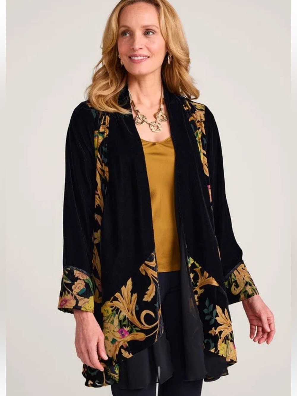 Soft Surroundings Velvet Jacquette Black Floral Open Cardigan size large